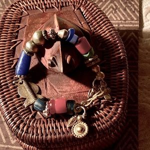 Bracelet with Trade Beads, African Lost Wax Brass,